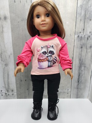 T-Shirt, Pant Outfit, Valentines Day, ''Raccoon Treat'', Fits 18-Inch Dolls