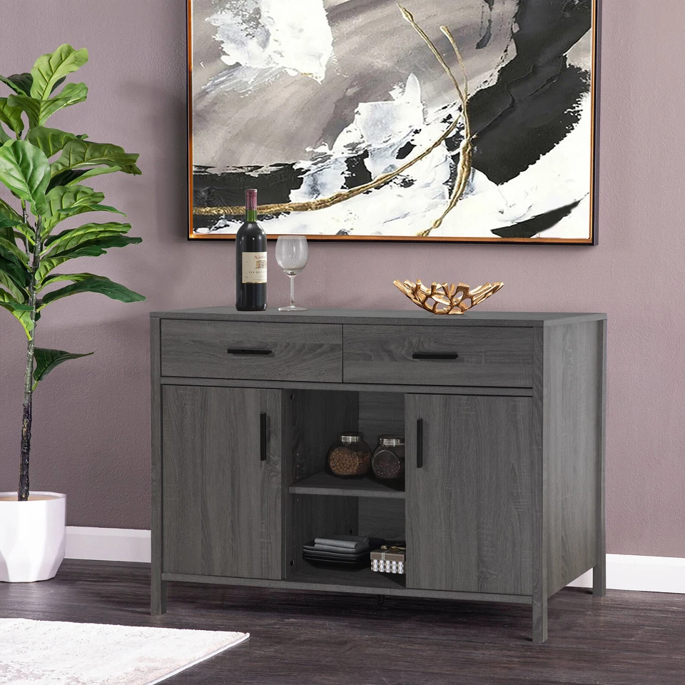 FC Design 47"W Distressed Grey Sideboard Storage Cabinet Buffet Table with Shelf - Image 3 of 4