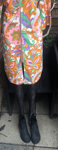 SEARS 60s Zip Up Dress M Psychedelic Vintage Orange Lilac Green Fab - Picture 7 of 8