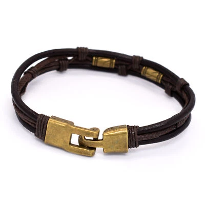 Bracelet en cuir vintage pour homme Bracelet en corde marron tress?? Nouveau - Photo 1/4