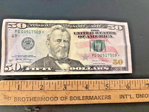 2017-A $50 Fifty Dollar Bill - Rare Serial Number Star Note PG 00517509 *