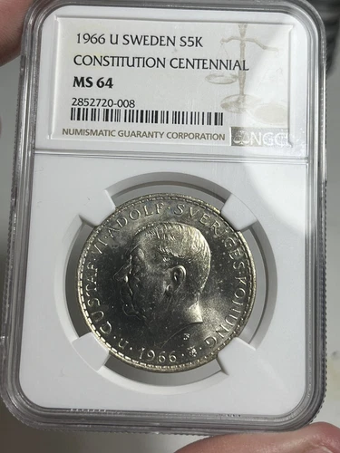 1966 Sweden 5 Kronor NGC MS64