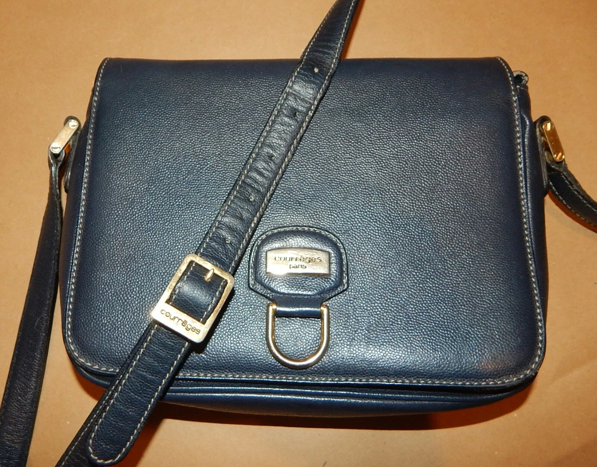 Courreges Paris Authentic Vintage Blue Leather Shoulder Bag/ Crossbody Bag