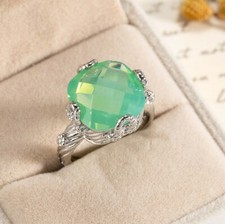 Special Fire Square Green Moonstone Gems Silver Rings Size 6 10 Holiday Gifts