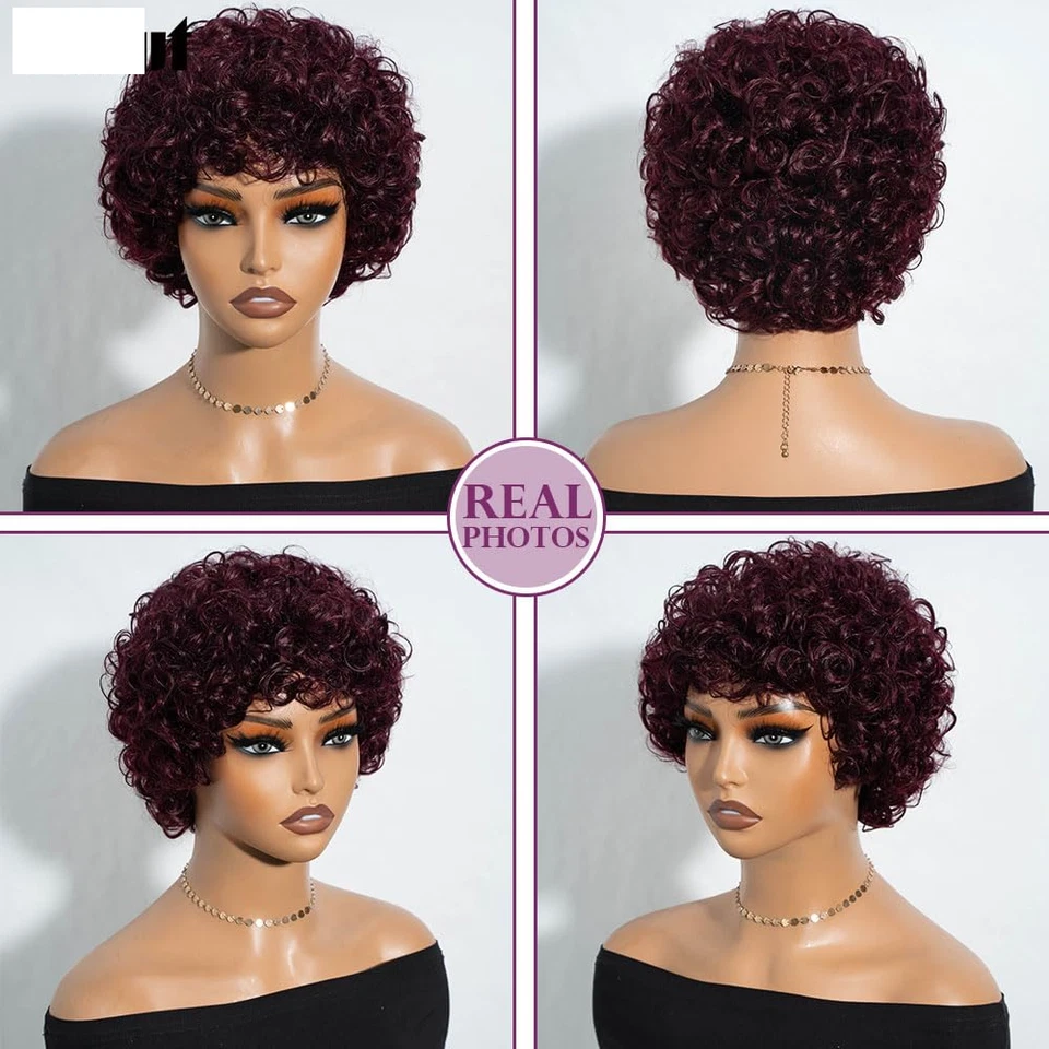 Peluca corta rizada sin pegamento cabello humano afro con flequillo Wear&Go Foto 3 de 4