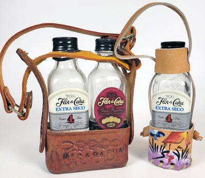 Flor de Caña Rum Sampler Bottles in Leather Case ~ Extra Seco & Grand Reserve