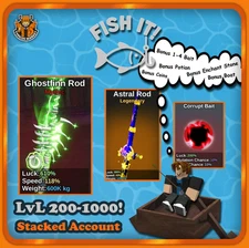 [FISH IT!] - Ghostfinn Rod + Astral Rod Stacked - 200 to 1000 lvl [RANDOM BONUS]