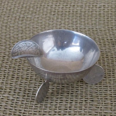 Vintage & Very Unique ASHTRAY Using Brazilian Coins as Legs & Cigarette Holder