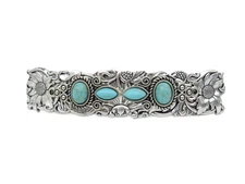 Blue stone silver tone metal flower western native style hair clip barrette