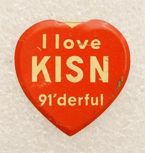 Vintage Metal Foldover Button Advertising I Love KISN Radio Portland Oregon 