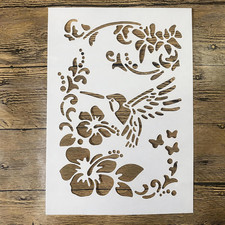 A4 Reusable Hummingbird Hibiscus Floral Stencil for Painting