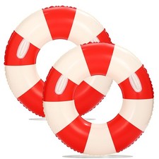 Inflatable Pool Floats for Adults- 2 Pack Striped Floaties Pool Tubes Swim Ri...