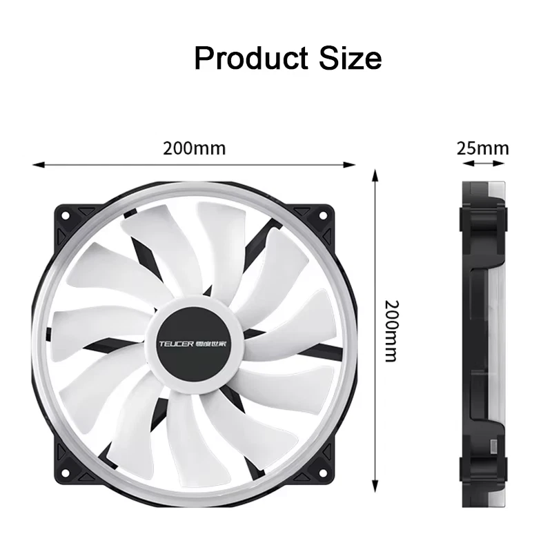 20025 5V 3PIN ARGB Case Fan 200mm 4PIN Cooling Fan High Air Volume 500-1500RPM C - Image 3 of 4