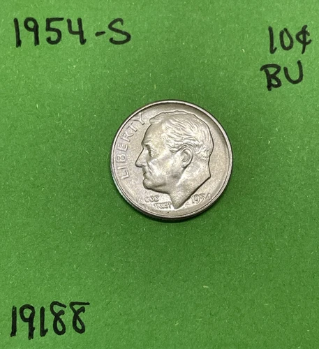 1954 S Roosevelt Dime 10c BU Uncirculated Mint State 90% Silver