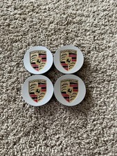 76mm Porsche Alloy Wheel Centre Caps Silver Set Of 4 New Sealed✅ Ships same day!