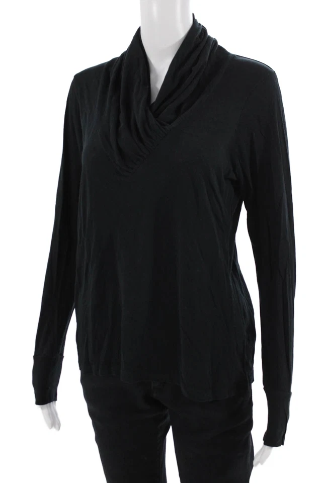 Lilla P Women Black 100% Pima Cotton Turtleneck Long Sleeve Jersey Top Size L - Image 2 of 4