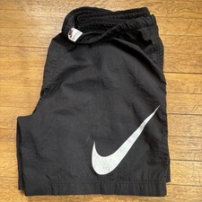 Vintage 90s Nike Big Swoosh Black Nylon Swim Shorts Men's Size XL 42 
