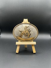 Vintage Western Rodeo Cowboy Bull Rider Brass Tone Oval Belt Buckle