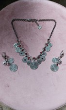 Antique Silver Red Stones Boho Style Ethnic Necklace and Earrings Set