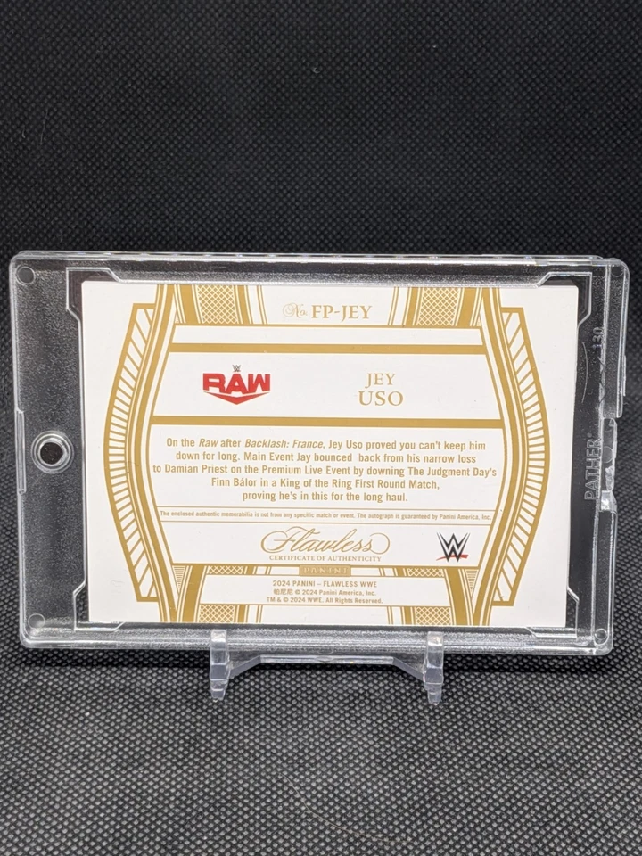 MAIN EVENT JEY USO 2024 Panini Flawless WWE Relic On-Card Autograph Amethyst #/8 - Image 2 of 2