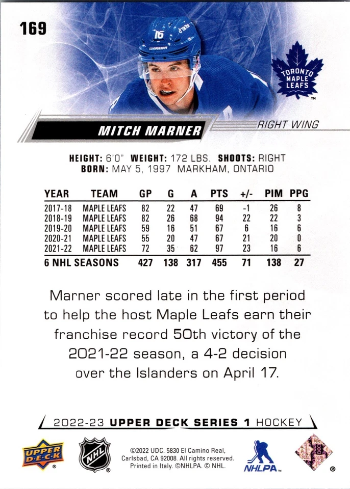 2017-18 Upper Deck Overtime - Mitch Marner #36 Blue Foil - Image 2 of 2