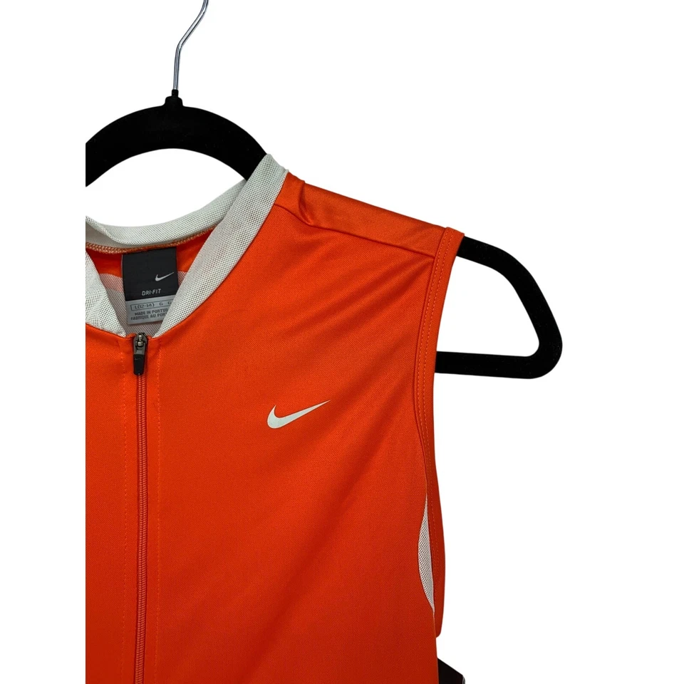 Camiseta feminina Nike ciclismo zíper completo tamanho grande laranja brilhante cinza malha  - Imagem 2 de 4