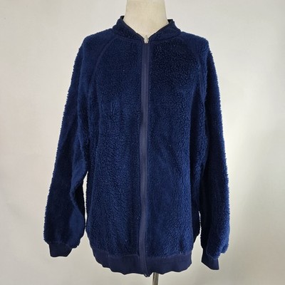 Distressed Vintage 70's Helly Hansen Navy Deep Pile Fleece Jacket Size L/XL
