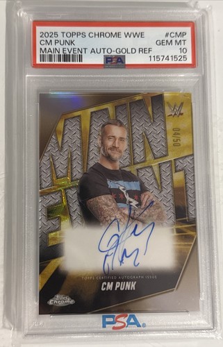 CM Punk [Gold Refractor] #MEA-CMP 2025 Topps Chrome WWE Main Event Autograph card