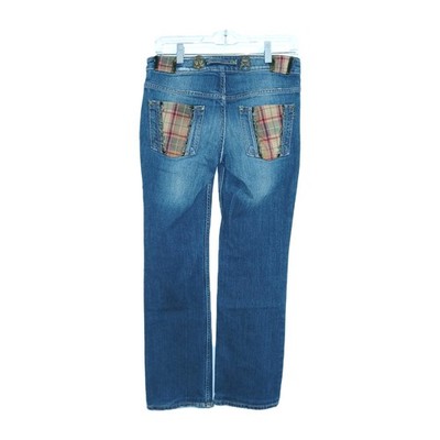 Gianfranco GF Ferre Jeans 28 Blue Women Denim Plaid Distressed Italy Frayed