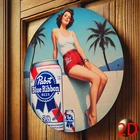 Round Aluminum Tin Metal Sign Antique Beer Retro Pabst Wall Art 8x8