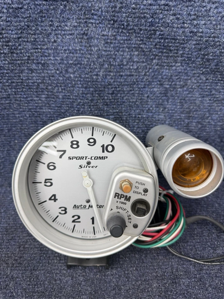 Auto Meter Monster Tach Tachometer SPORT-COMP Silver 10K RPM W/ Shift Light - Image 2 of 4