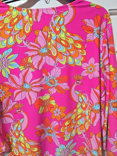 Jude Connally Daniella Pullover Top Colorato Twirling Fiori di Pavone Retrò XL - Foto 10 di 10
