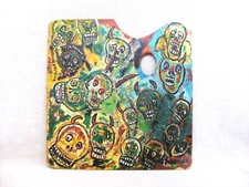 Folk Art Skull Group Portrait Painting, Primitive Naïve Outsider Sayulita Mexico