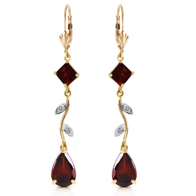 14K. GOLD KRONLEUCHTER OHRRING MIT DIAMANTEN & GRANATEN (Gelbgold)