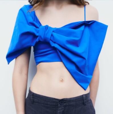 Zara Asymmetric Voluminous Maxi Bow Tied Crop Top