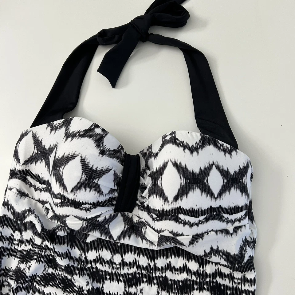NEW Badgley Mischka Tankini Swim Top Womens Size 6 Black White Halter - Image 3 of 4