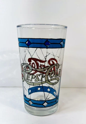 Vintage Pepsi-Cola Tiffany Style Stained Glass 12oz. Drinking Glass