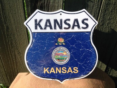 Kansas State Flag US Highway Sign Novelty Metal 12'' x 12'' Road