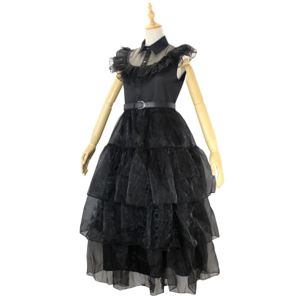 2025 Halloween Girl BLACK DRESS Wednesday Party Costume Fancy Dress 110-160 - Image 2 of 4