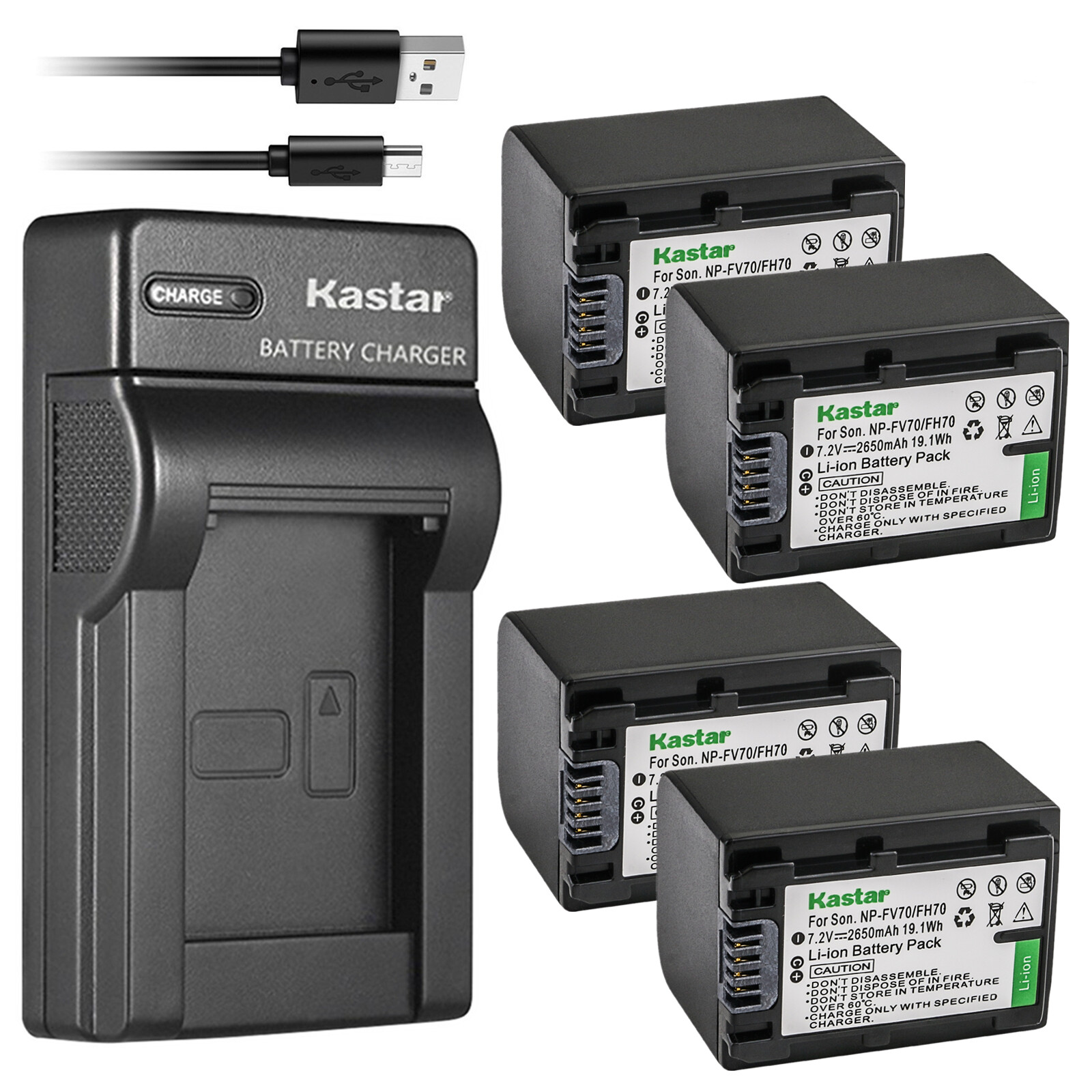 Kastar Battery Slim Charger for Sony NP-FV70 & Sony FDR-AX33 FDR-AX53 NEX-VG10