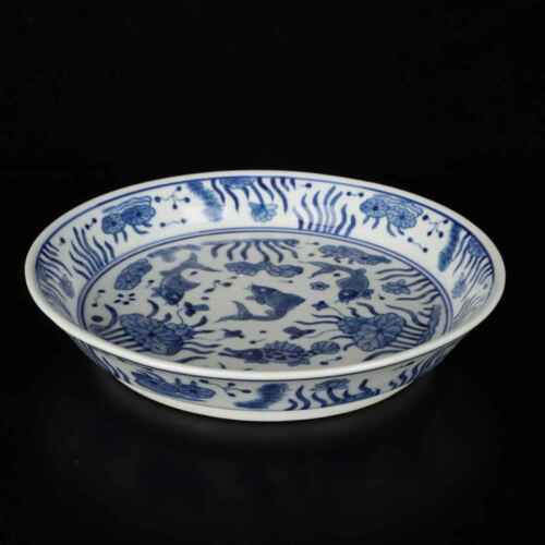 Chinese Blue&White Porcelain Handmade Exquisite Pattern Plate 青花瓷鱼藻图纹深口盘 ad2919
