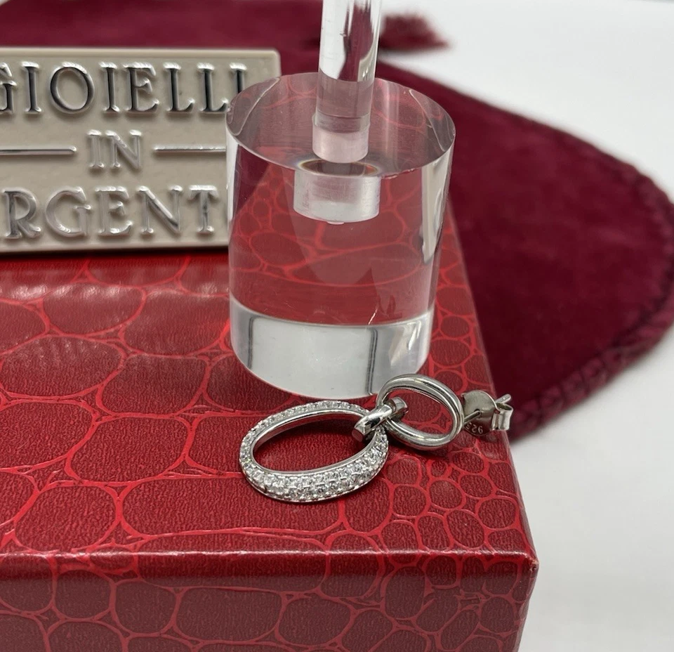 ORECCHINI ARGENTO 925 DONNA FIRMATI PENDENTI CERCHIO GIOJA E PUNTILUCE BRILLANTI - Immagine 2 di 4