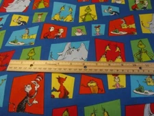 Blue Dr Seuss Character Blocked Portrait Cotton Fabric by the Yard