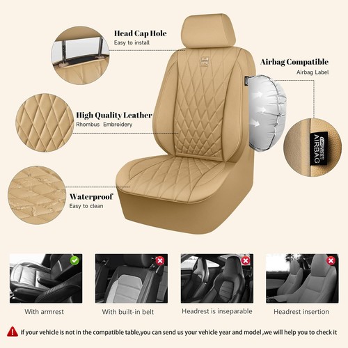 Set completo coprisedili in pelle di lusso per pass auto, 5 posti in pelle beige puro - Foto 5 di 11