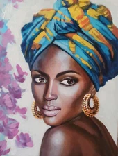 Portrait African American Woman Original Acrylic Painting Black Girl Wall Art