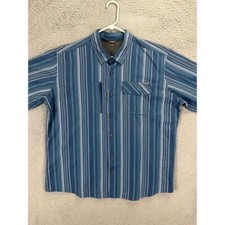 Eddie Bauer Shirt Mens 2XL Blue Barcode Striped Button Up Long Sleeve Pockets