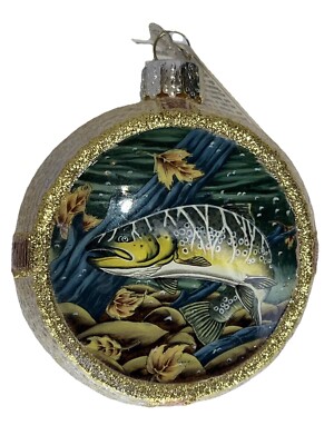 OWC Bass Fish Fishing Gold Glittery Glass Christmas Tree Old World Ornament Rare