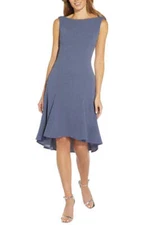 Adrianna Papell Boat Neck Sleeveless Cowl Back Solid Fit & Flare Metallic Knit