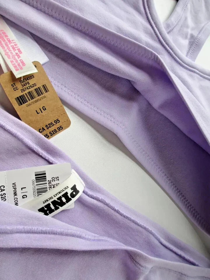 VICTORIA'S SECRET PINK Cotton Bralette Bra and Bikini Panty Set L XL Purple VS - Image 4 of 4