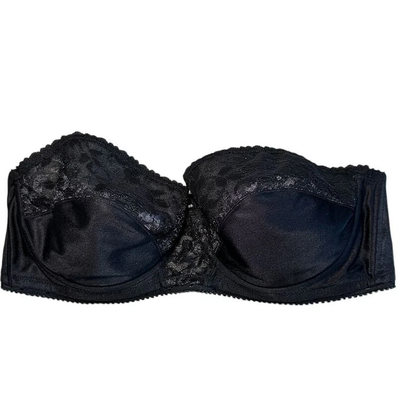 Carnival Full Coverage Strapless Bra Womens 40C Lace Black Underwire Plunge 123 - Image 2 of 4